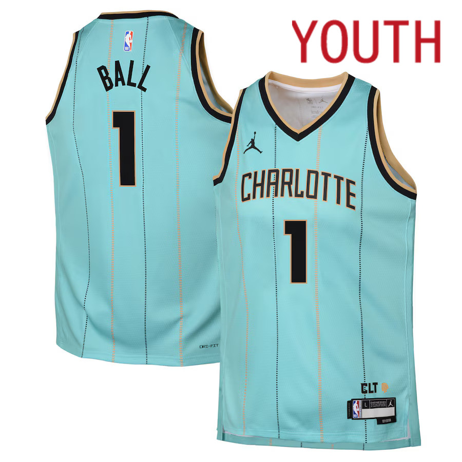 Youth Charlotte Hornets 1 LaMelo Ball Jordan Brand Mint City Edition 2024-25 Swingman Player NBA Jersey
